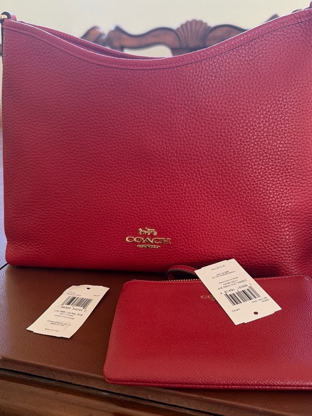 Coach Laurel Pebbled Leather Crossbody and Wristlet Set in Red